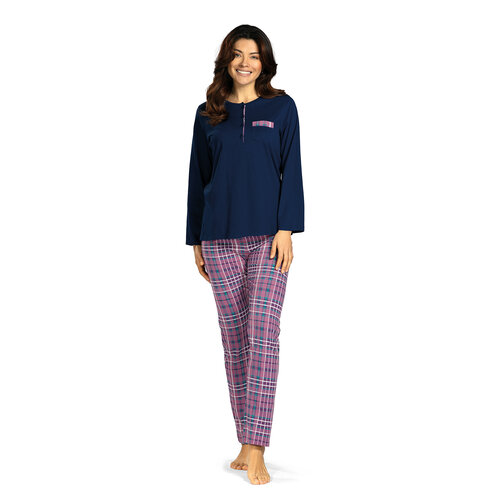 Comtessa Dames pyjama katoen - blauw met geblokte broek