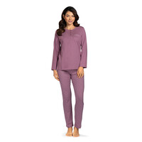 Dames pyjama katoen - paars met gestipte broek