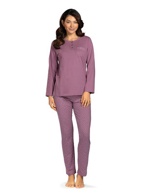 Comtessa Dames pyjama katoen - paars met gestipte broek