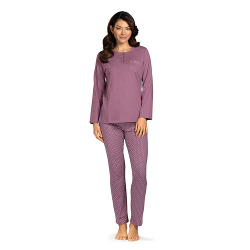 Comtessa Dames pyjama katoen - paars met gestipte broek