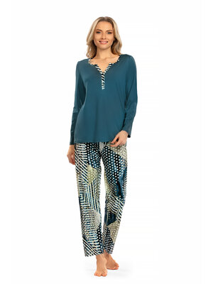 Ascafa Dames pyjama deluxe katoen modal - petrol