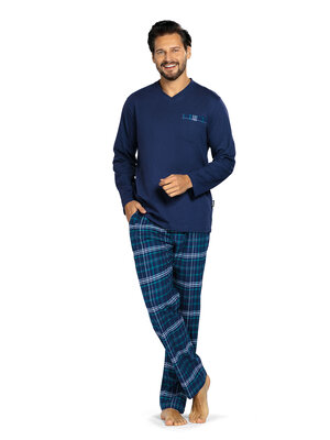 Comte Heren pyjama met flanellen broek - donkerblauw