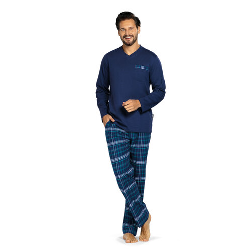 Comte Heren pyjama met flanellen broek - donkerblauw Comte Heren pyjama met flanellen broek - donkerblauw