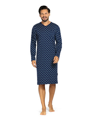Comte Heren nachthemd lange mouw - donkerblauw met patroon