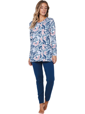 Pastunette Dames Pyjama Blue Bloom –  Biologisch katoen / elastan