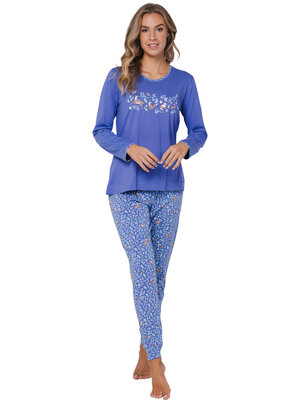 Rebelle by Pastunette Dames Pyjama Forest Animal – Blauw (100% biologisch katoen)