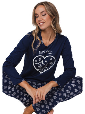 Rebelle by Pastunette Dames pyjama Aspen Ski – Donkerblauw (100% katoen)