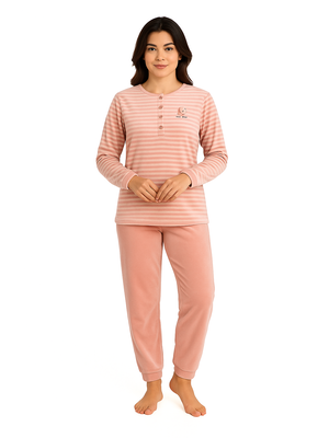 Cocodream Velours dames pyjama - roze gestreept