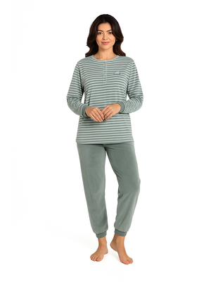 Cocodream Velours dames pyjama - groen gestreept
