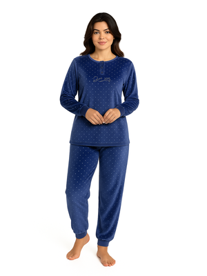 Cocodream Velours dames pyjama - blauw met All-Over Print