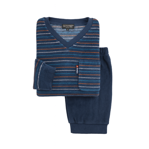 Outfitter Badstof Heren Pyjama - Blauw - Gestreept