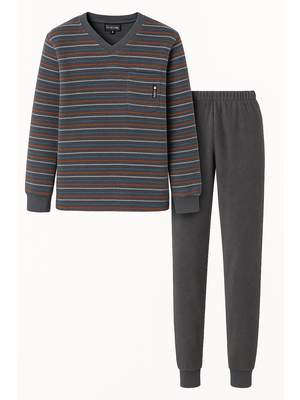 Outfitter Badstof Heren Pyjama - Grijs Gestreept