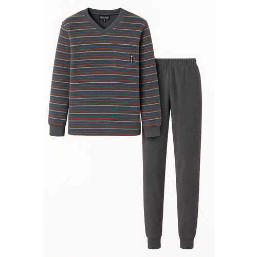 Outfitter Badstof Heren Pyjama - Grijs Gestreept