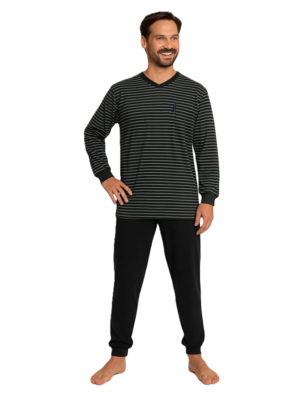 Outfitter Heren pyjama - donkergrijs - gestreept dessin