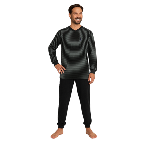 Outfitter Heren pyjama - donkergrijs - gestreept dessin