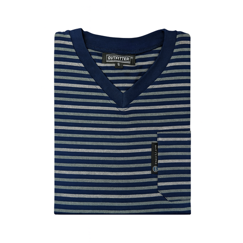 Outfitter Heren pyjama katoen - blauw - gestreept dessin