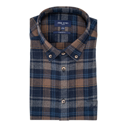 Pre End Heren overhemd flanel lange mouw - mid brown