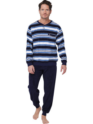 Robson Badstof heren pyjama - blauw gestreept