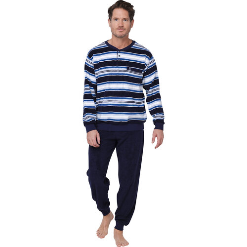 Robson Badstof heren pyjama - blauw gestreept