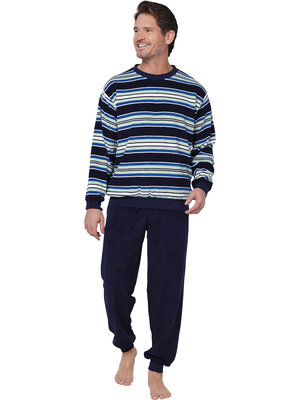 Robson Badstof heren pyjama - blauw groen gestreept