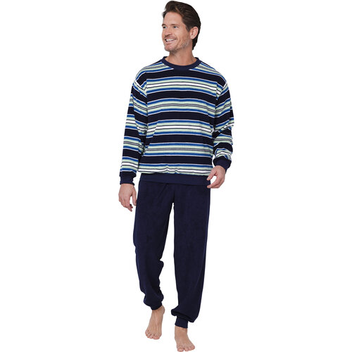 Robson Badstof heren pyjama - blauw groen gestreept