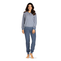 Badstof dames pyjama - denim blue gestreept