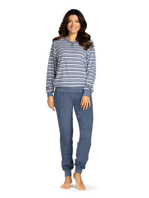 Comtessa Badstof dames pyjama - denim blue gestreept