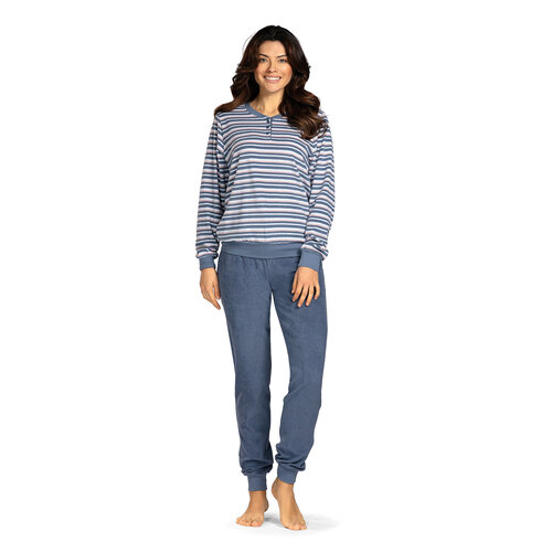 Comtessa Badstof dames pyjama - denim blue gestreept