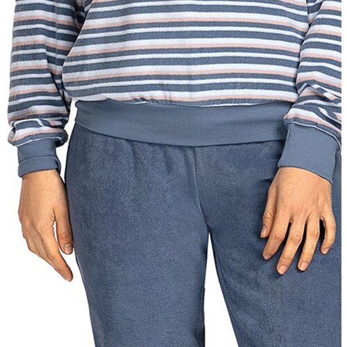 Comtessa Badstof dames pyjama - denim blue gestreept