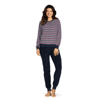 Badstof dames pyjama - navy blue gestreept