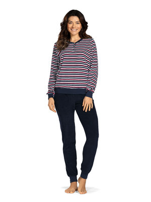 Comtessa Badstof dames pyjama - navy blue gestreept