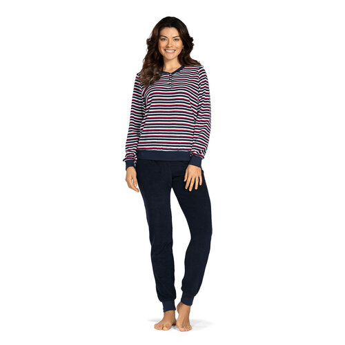 Comtessa Badstof dames pyjama - navy blue gestreept