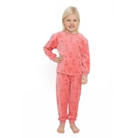 Meisjes pyjama velours - roze - katjes