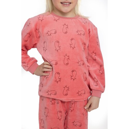 Cocodream Meisjes pyjama velours - roze - katjes