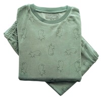 Meisjes pyjama velours - groen - katjes