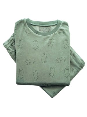 Cocodream Meisjes pyjama velours - groen - katjes