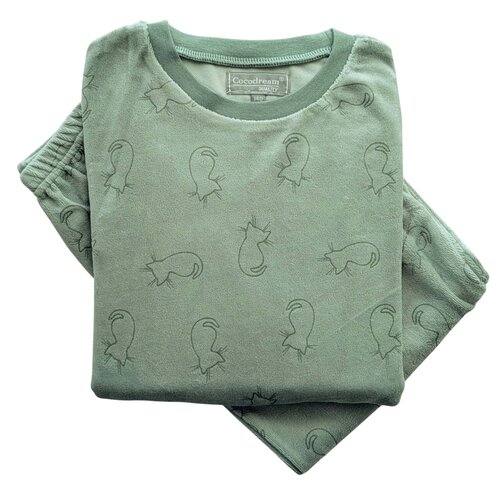 Cocodream Meisjes pyjama velours - groen - katjes