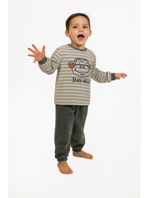 Outfitter Jongens pyjama velours - grijs - monkey Outfitter Jongens pyjama velours - grijs - monkey