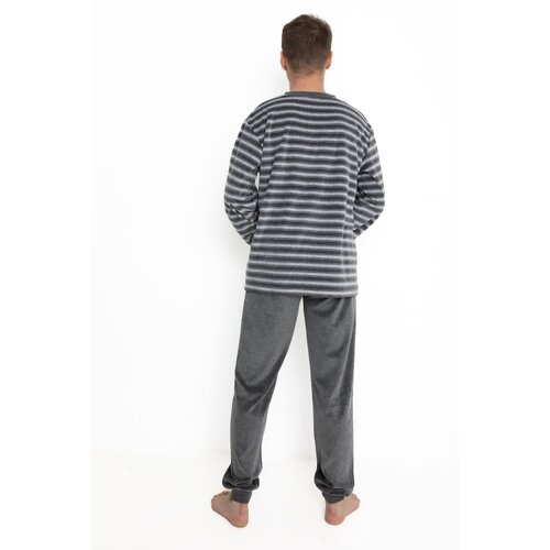 Outfitter Velours heren pyjama - grijs  gestreept