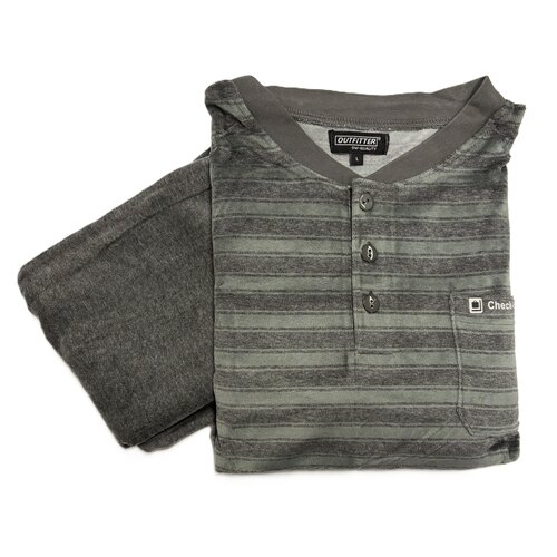 Outfitter Velours heren pyjama - grijs groen gestreept