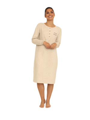 Cocodream Dames nachthemd interlock lange mouw - beige Cocodream Dames nachthemd interlock lange mouw - beige