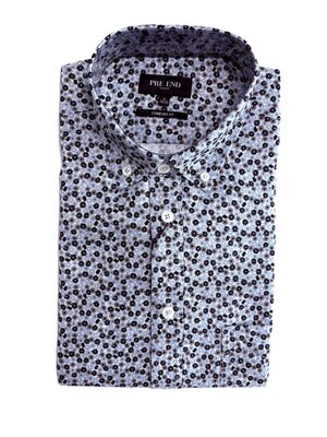 Pre End Heren overhemd lange mouw - lichtblauw gebloemd - strijkvrij Pre End Heren overhemd lange mouw - lichtblauw gebloemd - strijkvrij
