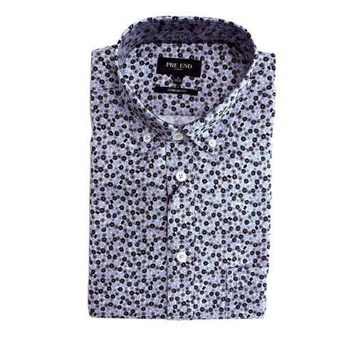 Pre End Heren overhemd lange mouw - lichtblauw gebloemd - strijkvrij Pre End Heren overhemd lange mouw - lichtblauw gebloemd - strijkvrij