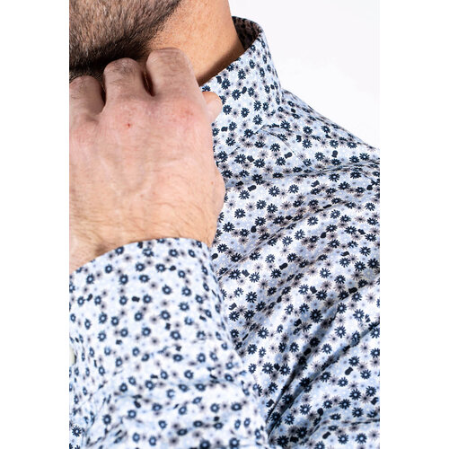 Pre End Heren overhemd lange mouw - lichtblauw gebloemd - strijkvrij Pre End Heren overhemd lange mouw - lichtblauw gebloemd - strijkvrij