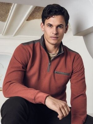 Hajo Heren sweater met rits - roodbruin Hajo Heren sweater met rits - roodbruin