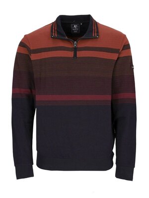 Hajo Heren sweater met rits - rust zwart bordeaux gestreept Hajo Heren sweater met rits - rust zwart bordeaux gestreept