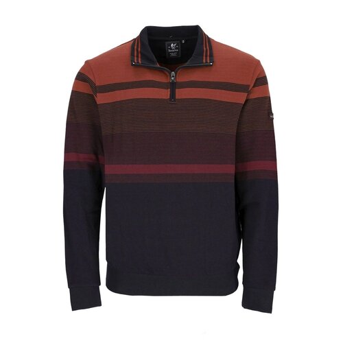 Hajo Heren sweater met rits - rood zwart bordeaux gestreept Hajo Heren sweater met rits - rood zwart bordeaux gestreept