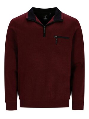 Hajo Heren sweater met rits - donkerrood