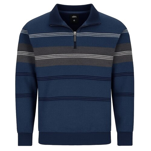 Hajo Heren sweater met rits - blauw gestreept Hajo Heren sweater met rits - blauw gestreept