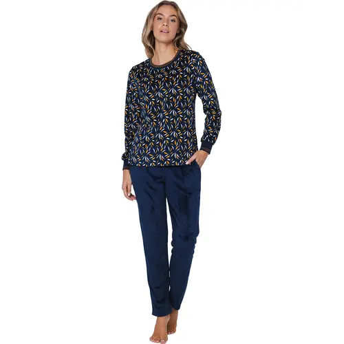 Pastunette Dames pyjama - velours fleece kwaliteit - dark blue Pastunette Dames pyjama - velours fleece kwaliteit - dark blue